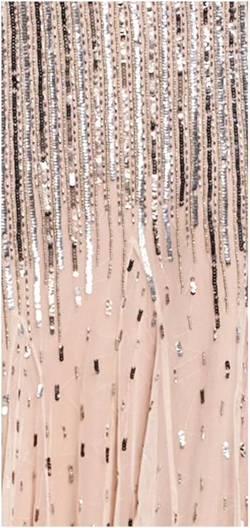 Adrianna Papell Women's Beaded V-Neck Long Dress with Short Sleeves and Waist Dress