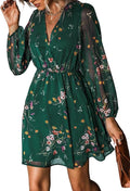 CUPSHE Women Summer Ruffle V Neck Long Sleeve Elastic Waist Casual Flowy Fit Mini Dress