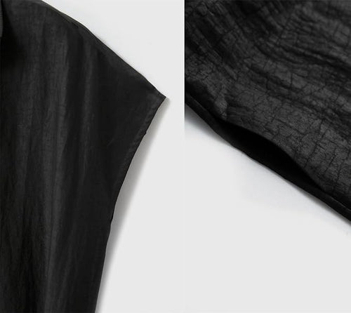 HangErFeng Robe en soie craquelée Xiangyunsha col à revers fermeture éclair sur le devant sans couture manches A ligne midi robe noire 5079