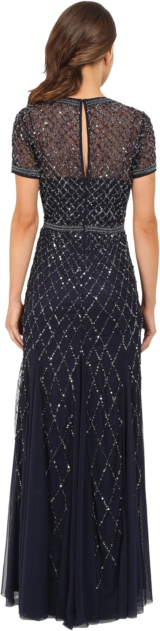 Adrianna Papell Women's Beaded Short Sleeve Mesh Dress